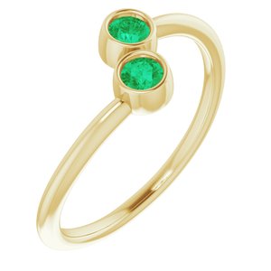 14K Yellow Gold Natural Emerald Two-Stone Ring