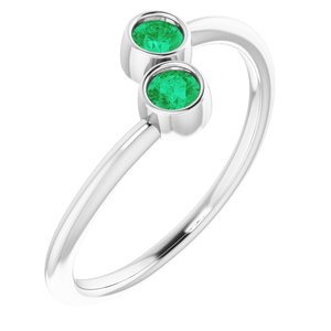 14K White Gold Natural Emerald Two-Stone Ring