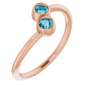 14K Rose Gold Natural London Blue Topaz Two-Stone Ring