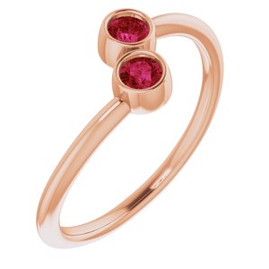 14K Rose Gold Natural Ruby Two-Stone Ring