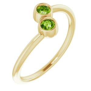 14K Yellow Gold Natural Peridot Two-Stone Ring