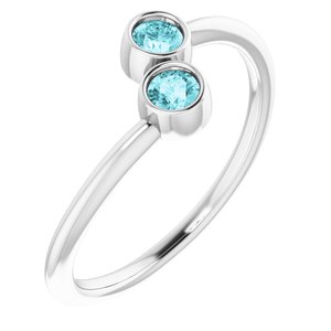14K White Gold Natural Blue Zircon Two-Stone Ring