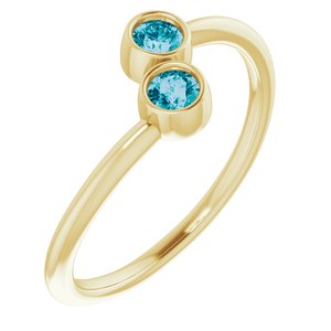14K Yellow Gold Natural London Blue Topaz Two-Stone Ring