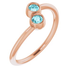 14K Rose Gold Natural Blue Zircon Two-Stone Ring