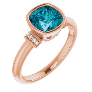 14K Rose Gold Natural Checkerboard London Blue Topaz & .04 CTW Natural Diamond Ring