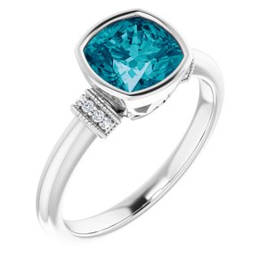 14K White Gold Natural Checkerboard London Blue Topaz & .04 CTW Natural Diamond Ring