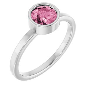 14K White Gold 6 mm Natural Pink Tourmaline Ring