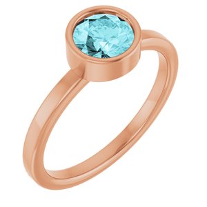 14K Rose Gold 6 mm Natural Blue Zircon Ring