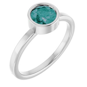 Rhodium-Plated Sterling Silver 6 mm Imitation Alexandrite Ring