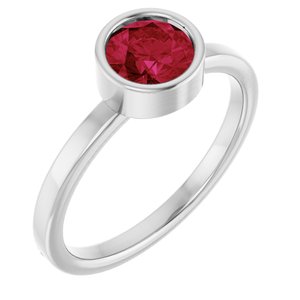 14K White Gold 6 mm Lab-Grown Ruby Ring