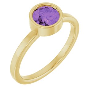 14K Yellow Gold 6 mm Natural Amethyst Ring