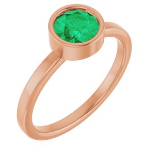 14K Rose Gold 6 mm Natural Emerald Ring
