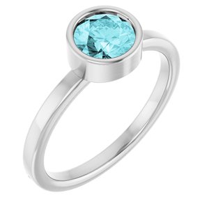 Rhodium-Plated Sterling Silver 6 mm Imitation Blue Zircon Ring
