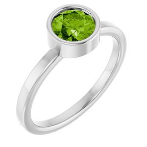 14K White Gold 6 mm Natural Peridot Ring