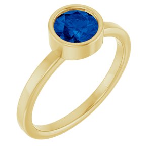 14K Yellow Gold 6 mm Natural Blue Sapphire Ring