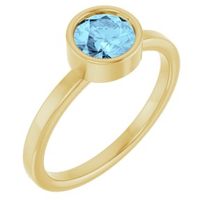 14K Yellow Gold 6 mm Natural Aquamarine Ring