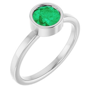 14K White Gold 6 mm Lab-Grown Emerald Ring