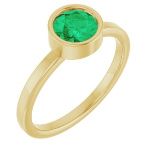 14K Yellow Gold 6 mm Lab-Grown Emerald Ring