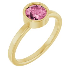 14K Yellow Gold 6 mm Natural Pink Tourmaline Ring