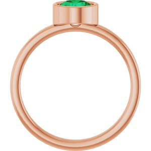 14K Rose Gold 6 mm Natural Emerald Ring