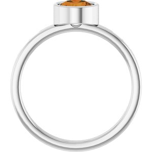 Rhodium-Plated Sterling Silver 6 mm Imitation Citrine Ring