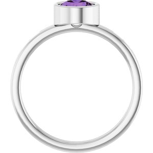 14K White Gold 6 mm Natural Amethyst Ring
