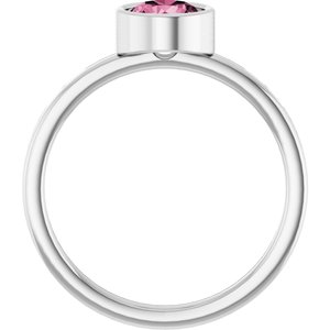 14K White Gold 6 mm Natural Pink Tourmaline Ring