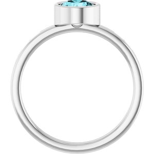 Rhodium-Plated Sterling Silver 6 mm Imitation Blue Zircon Ring