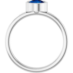 14K White Gold 6 mm Lab-Grown Blue Sapphire Ring