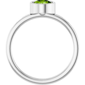Rhodium-Plated Sterling Silver 6 mm Imitation Peridot Ring