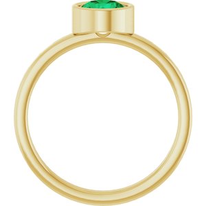 14K Yellow Gold 6 mm Lab-Grown Emerald Ring