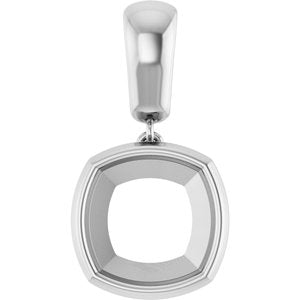 18K White Gold 10x10 mm Cushion Charm/Pendant Mounting – image 2