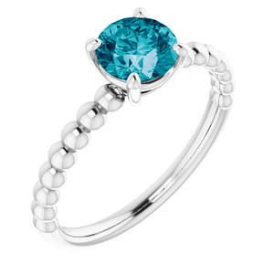 14K White Gold Natural London Blue Topaz Beaded Ring