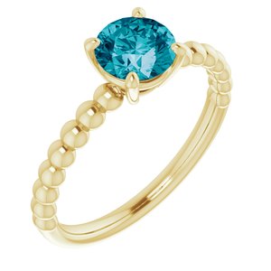 14K Yellow Gold Natural London Blue Topaz Beaded Ring