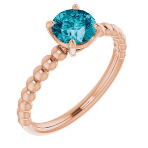 14K Rose Gold Natural London Blue Topaz Beaded Ring