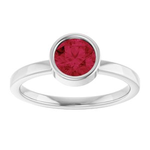 14K White Gold 6 mm Lab-Grown Ruby Ring