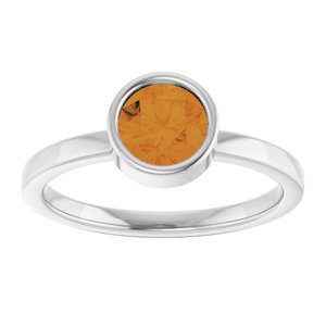 Rhodium-Plated Sterling Silver 6 mm Imitation Citrine Ring