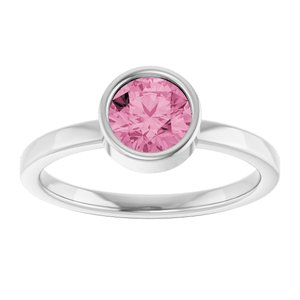 14K White Gold 6 mm Natural Pink Tourmaline Ring
