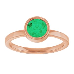 14K Rose Gold 6 mm Lab-Grown Emerald Ring