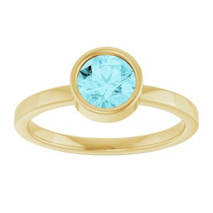 14K Yellow Gold 6 mm Natural Blue Zircon Ring