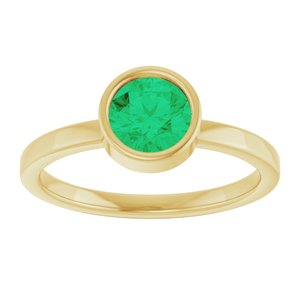 14K Yellow Gold 6 mm Natural Emerald Ring