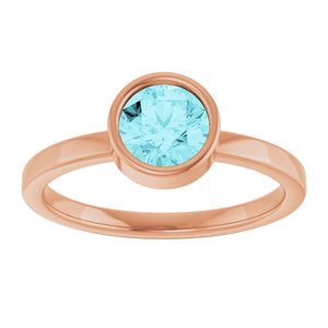 14K Rose Gold 6 mm Natural Blue Zircon Ring