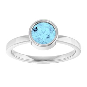 Platinum 6 mm Natural Aquamarine Ring