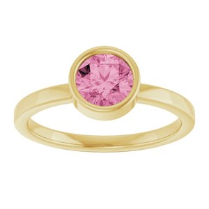 14K Yellow Gold 6 mm Natural Pink Tourmaline Ring