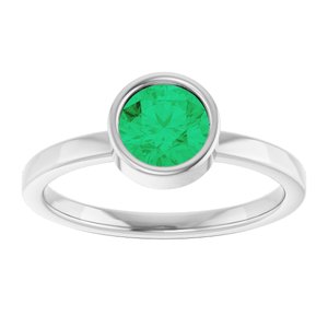 14K White Gold 6 mm Lab-Grown Emerald Ring
