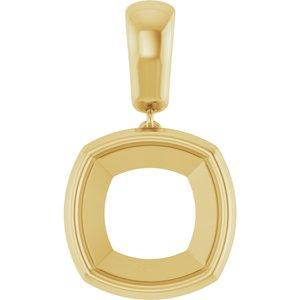 10K Yellow Gold 12x12 mm Cushion Charm/Pendant Mounting – image 2