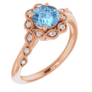 14K Rose Gold Natural Aquamarine & .07 CTW Natural Diamond Ring