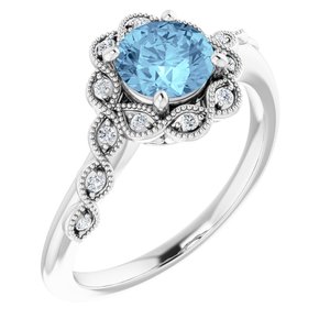 Platinum Natural Aquamarine & .07 CTW Natural Diamond Ring