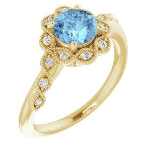 14K Yellow Gold Natural Aquamarine & .07 CTW Natural Diamond Ring