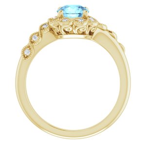 14K Yellow Gold Natural Aquamarine & .07 CTW Natural Diamond Ring